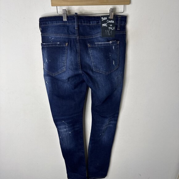 Dsquared2 Slim Stretch Jeans Men’s 32x31 Blue Distressed Paint Splatter Italy - Picture 5 of 11